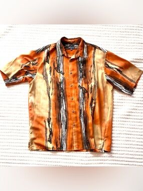 Bassiri Uomo Abstract Print Button Up Shirt 3XL Short Sleeve Retro Vintage